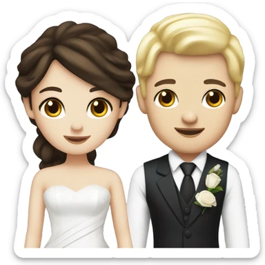 Wedding couple, groom white skin with dark brown hair and brown eyes, bride with white skin blonde hair and blue eyes sticker