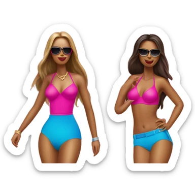 two women in bikinis with 6 inch hot pink heels and birkin bags sticker