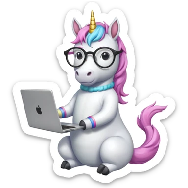 Unicorns holding laptop book
A full body of scholar unicorn wearing round glasses, holding a laptop. sticker