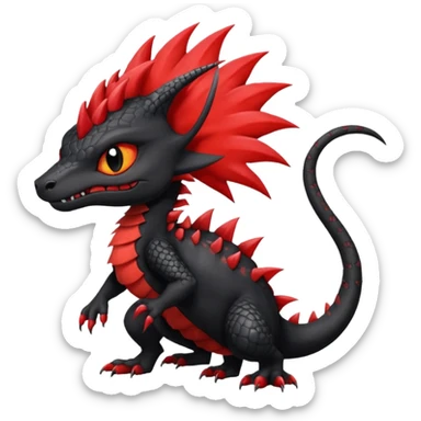 Fiery gothic evil black and red salandit-Liten-torracat with a red Mohawk  sticker