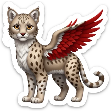 Winged hyper-realistic Feral Rare realistic edgy brown, white, red pretty beautiful handsome gorgeous aesthetic colorful vibrant Vernid-Trico-Silvally-Nargacuga-Gryphon-fusion-hybrid-species-Fakemon-creature by LiLaiRa, random markings, tufted ears, full body with snow-leopard-pattern-markings sticker