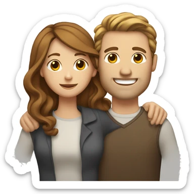 A white woman with brown wavy hair hugging a white man with brown straight hair sticker