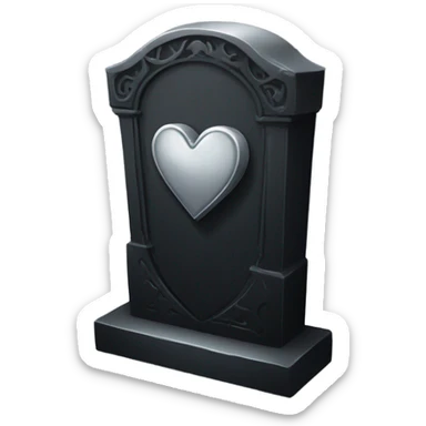 a black tombstone with the inscriptions in silver RIP and a silver heart sticker