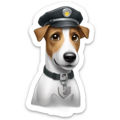 a jack russell terrier dog who works as a switchman and wears a bulletproof vest sticker