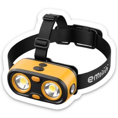 compact modern hiking headlamp emoji inspired by Black Diamond Spot 400R, rounded light, side buttons, minimalist strap sticker