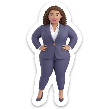 plus size Black woman with curly braids, wearing a blazer, smiling, modern office setting sticker