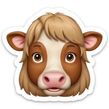 Make a cute brown cow with a light brown wig and brown eyes sticker