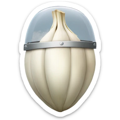 Garlic with a riot shield sticker