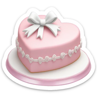 Pastel pink heart shaped cake with fancy white icing and bows sticker