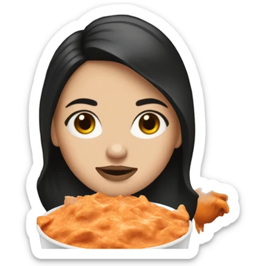 white girl with dark hair holding buffalo chicken dip  sticker