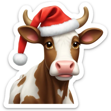 A fluffy cow with a Christmas hat  sticker