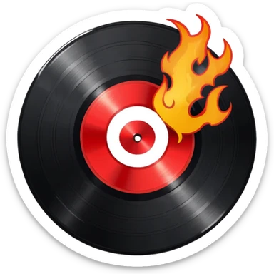 a black vinyl record white stick  with red outlin and flames  sticker