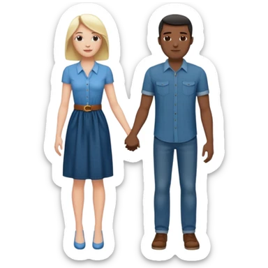tall White English Woman and Black DC urban guy holding hands and in love man is wearing jeans and a dress shirt sticker
