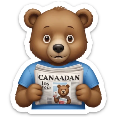 bear holding news wearing canadian tshirt sticker