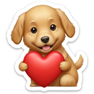 A dog holding a large heart (modeled after a Golden Retriever) sticker