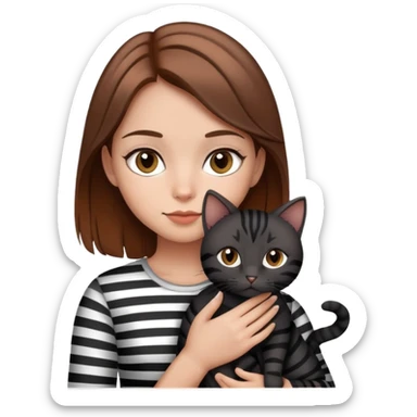 Tan brown hair girl holding a black cat and grey striped cat sticker