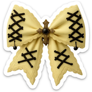 Make the gothic bow and accessories pastel yellow, keep lace and velvet details, photorealistic style, keep background transparent. sticker