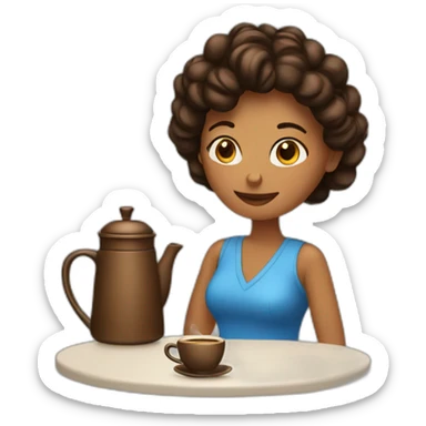 esther with a coffee pot sticker