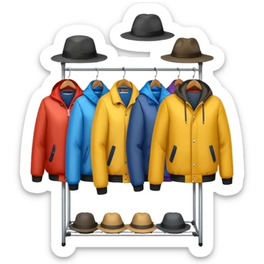 clothing rack with jackets and hats sticker