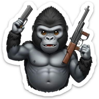 A gorilla holding a gun in the air sticker
