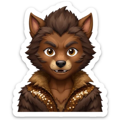 The Werewolf from Universal Monsters with brown fur, dark brown sequin outfit  sticker