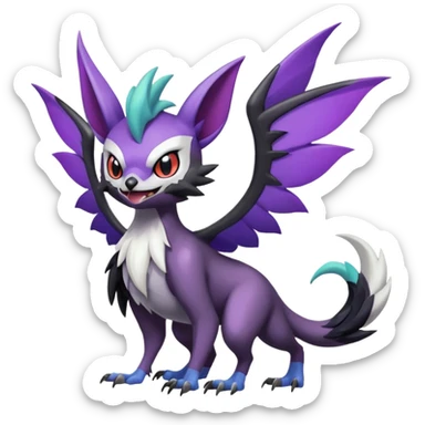 Shiny Cute Noibat-Noivern-Mightyena-Silvally-Fakémon-hybrid-creature (full body)  sticker