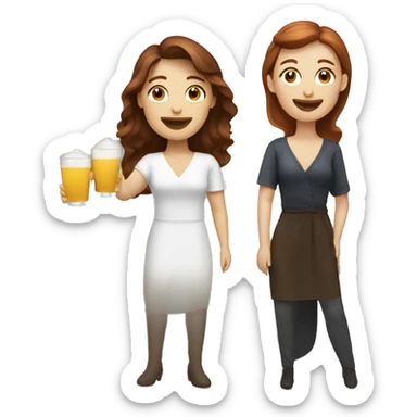 Two Caucasian women at happy hour, one with brown hair, the other with dark red hair sticker