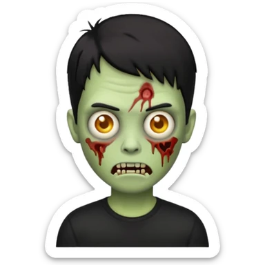 zombie iPhone emoji with buzz cut short black hair and black t-shirt sticker