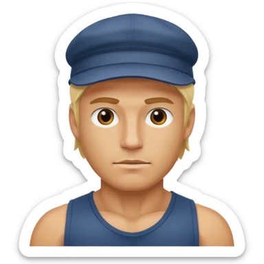 Homme fort blond  casquette sticker