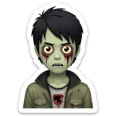 Boy, zombie, black hair, medium long, emo, shaggy, dark, spooky, creepy expression sticker