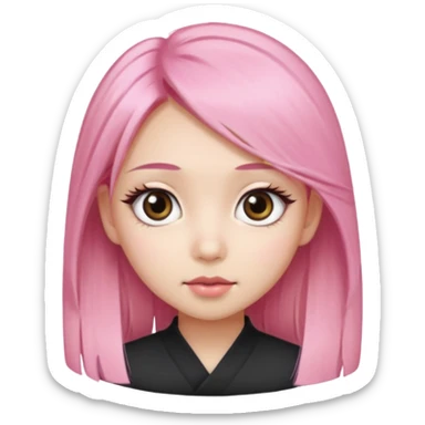 An Asian girl with pink-blonde hair, big eyes, thick eyebrows, and long eyelashes; only her head... sticker