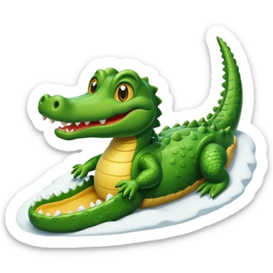 alligator sliding down snowy hill ios style emohi sticker