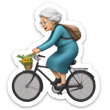old lady fall down to grown with bicycle  sticker
