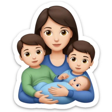Brunette Mother holding a baby and two young sons sticker