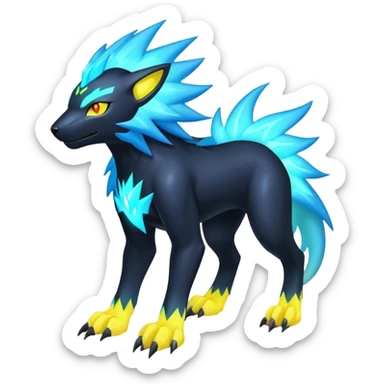  pastel dark bright vibrant futuristic lush warm-colored neon-glowing electric maned Luxray-Manectric-Fakémon-Vernid-Digimon-hybrid-creature (full body) sticker