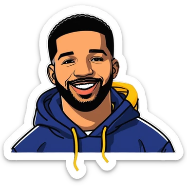 Toronto celebrity, musician, rapper drake 2025 illustration, sticker design. must be ultra hyperrealistic, mirco-detailed, flat layout. Colorful, Life-like, joyful expression.
 Must be 8k hd, 8000x8000px resolution. Must use very thin transparent smooth lines, around the illustration  sticker