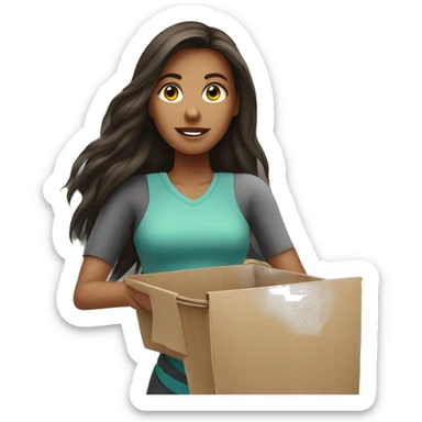 Beautiful brunette long haired woman taking out the trash sticker