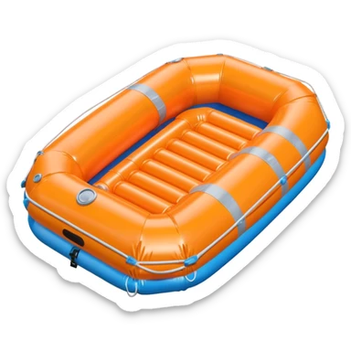 3D render of Life Raft made of shiny inflatable vinyl, visible seam lines, air valve, highly reflective plastic texture, pool toy aesthetic. sticker