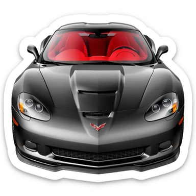 black 2006 Chevrolet Corvette C6 ZR1 with a red headlight, simplified, expressive, front view sticker