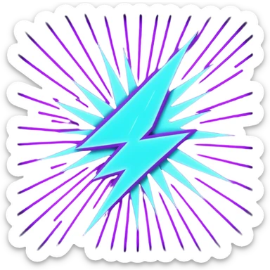 Minimalist emoji, a stylized lightning bolt cutting through a neon laser grid, 80s/90s retro-futurism style, bright purple and cyan, white background. sticker