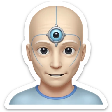 mutant test subject portrait, head and shoulders only, third eye on forehead, pale skin, creepy calm smile, lab experiment style, 3D cartoon, mobile game icon style, clean background, no text, no watermark

 sticker