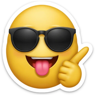 Fassa um emoji simples aquele da carinha amarelo de óculos escuro dando uma língua bem ofensiva e mostrando o dedo do meio da mesma forma. Tá mais ou menos do jeito que eu quero óculos preto totalmente e um dedo do meio com a mão ao contrario  sticker
