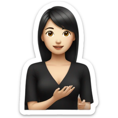 Asian girl in black dress talking to Siri sticker