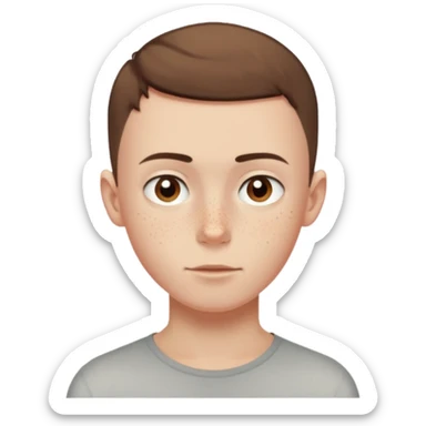 a skinny pale boy with very short buzzcut brown hair and a bit of freckles sticker