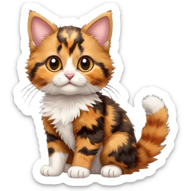A high-resolution photo-realistic digital illustration of a brown orange black multicoloured  tortoiseshell kitten, chest upward sticker