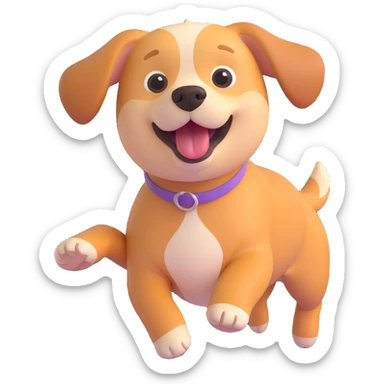 a very cute dog running, 3D emoji style, round features, joyful sticker