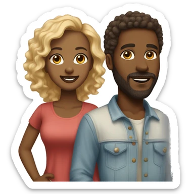 Black couple, lady has blonde highlights with a light brown skin tone,  man has dark brown short curls and a beard and go tee, with medium brown skin  sticker