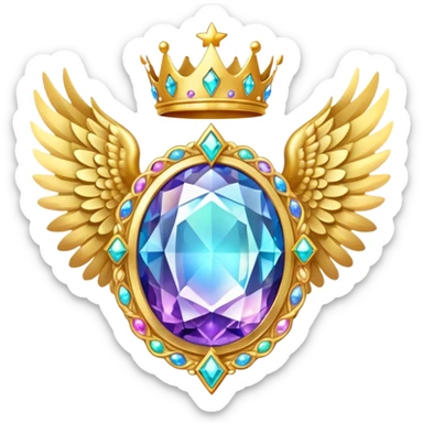 Big magic galactic gemstone award-in-frame-decorated-with-big-golden-angel--wings and crown sticker