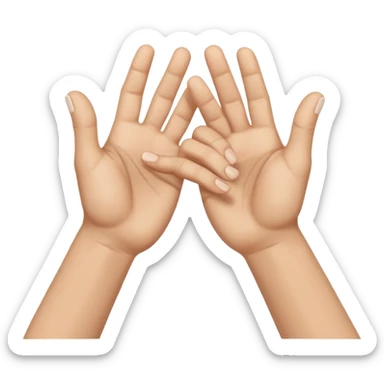 a pair of hands cracking their knuckles, by interlacing fingers, rotating the hands, and extending sticker