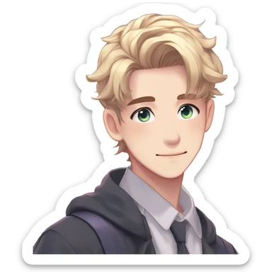 Gorgeous romantic hot attractive anime style modern anime shojo guy with pretty ponytail hair and colorful eyes and blushing face aesthetic trending style  pastelcore cottagecore kawaiicore sticker